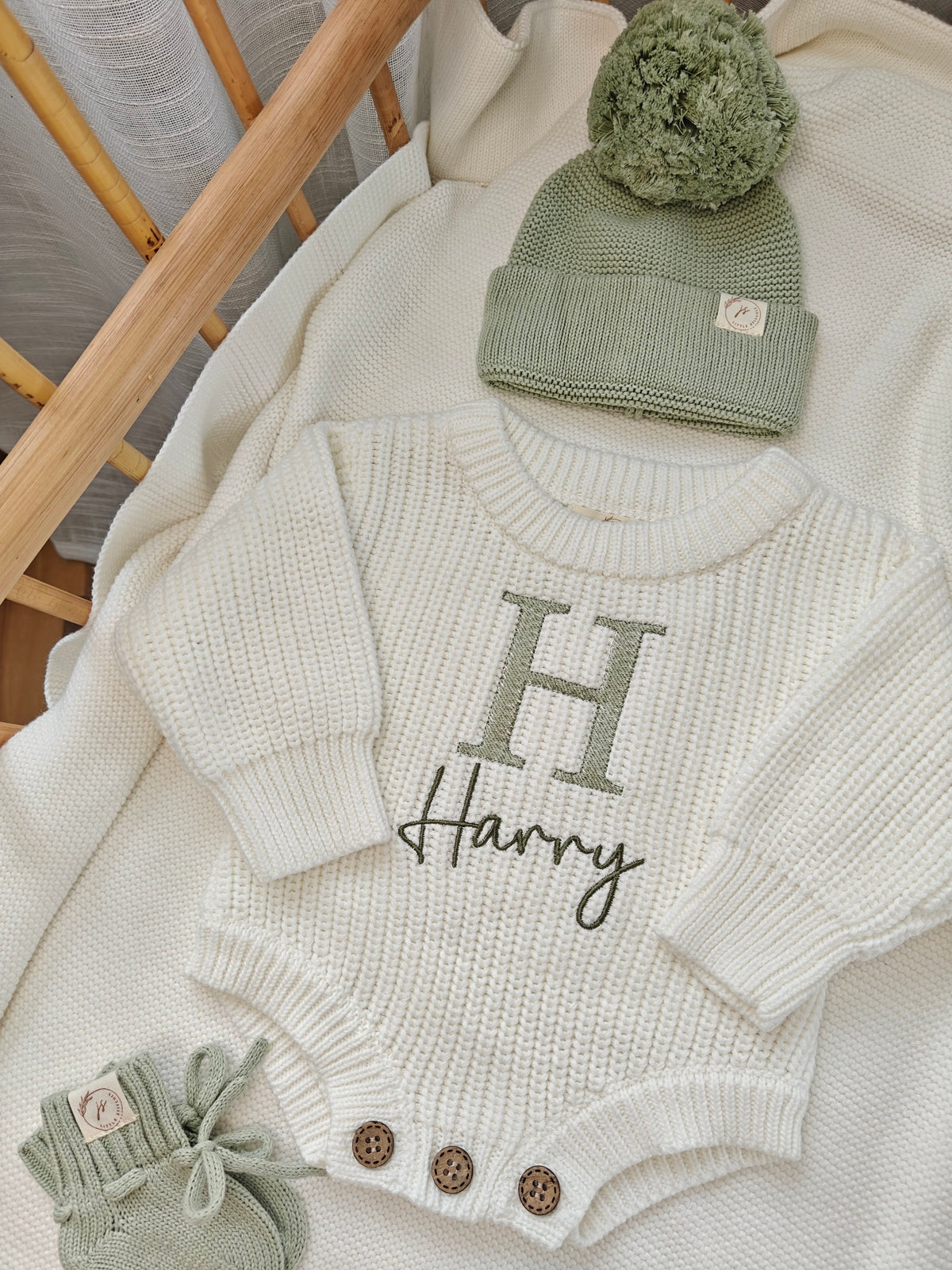 Initial Romper, Hat/Headband and Booties