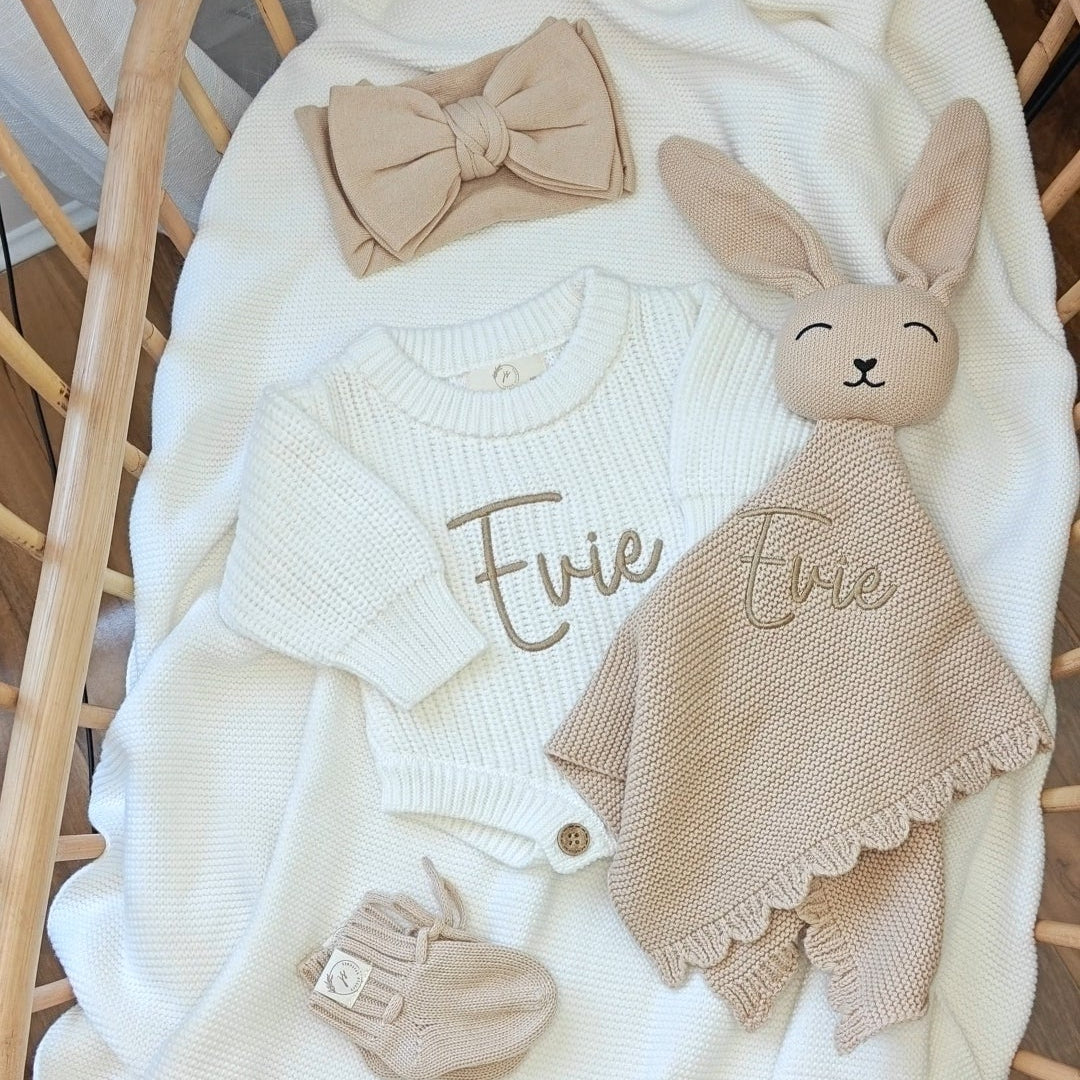 Romper, Bunny, Sock and Hat/Headband Bundle