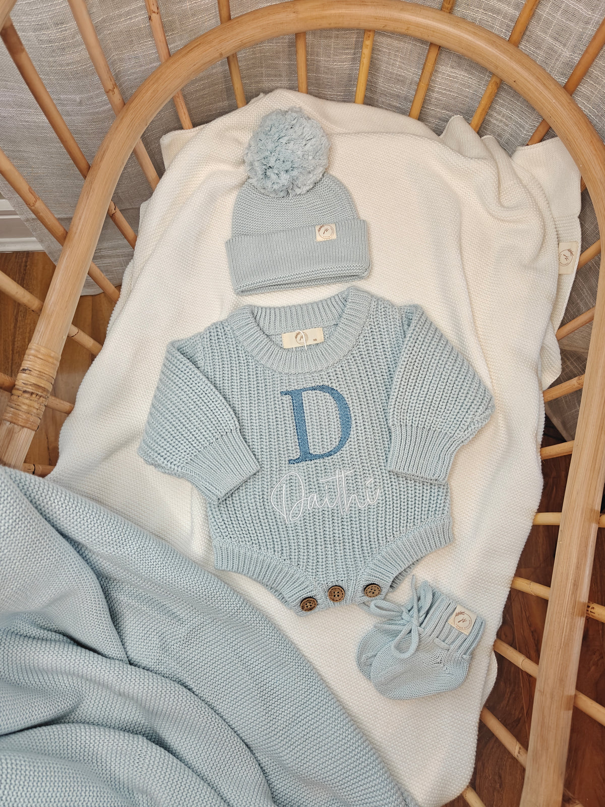 Initial Romper, Hat/Headband and Booties