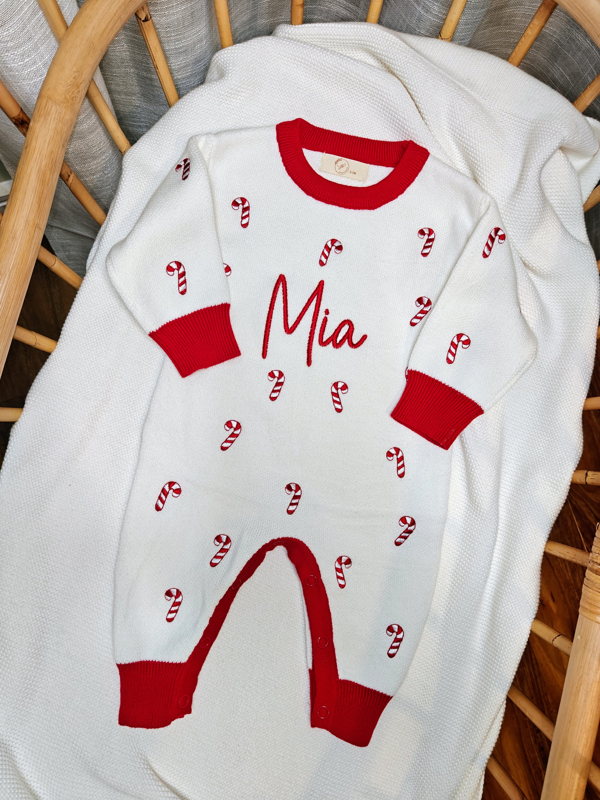 Candy Cane red trim Romper